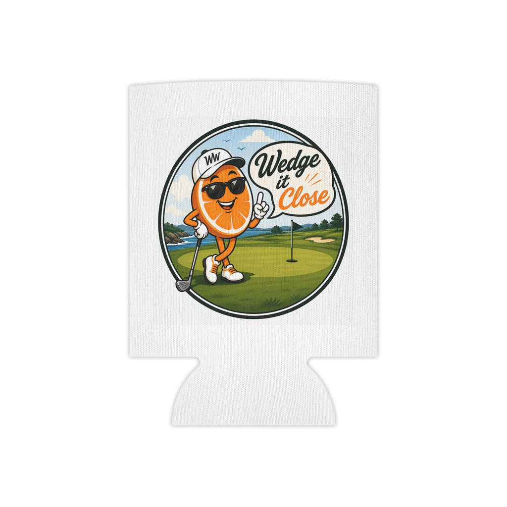 Wedge It Close Golf Can Cooler – Retro Orange Slice Mascot Beer Koozie