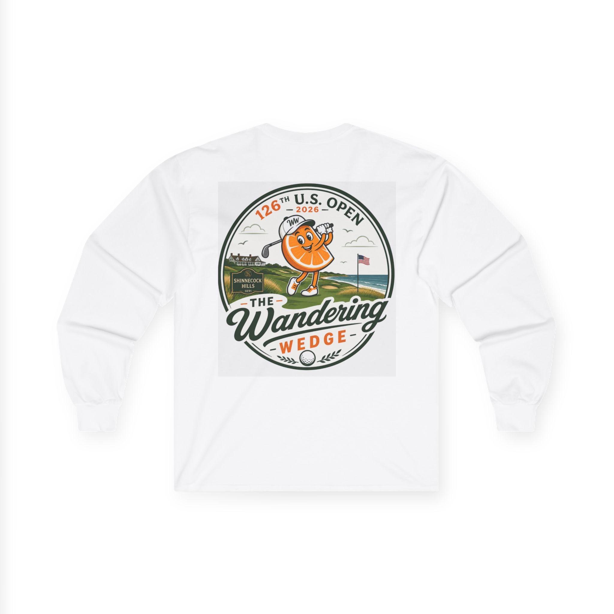 The "Shinnecock" Wandering Wedge Golf Long Sleeve Tee — 126th U.S. Open Vintage Orange Mascot