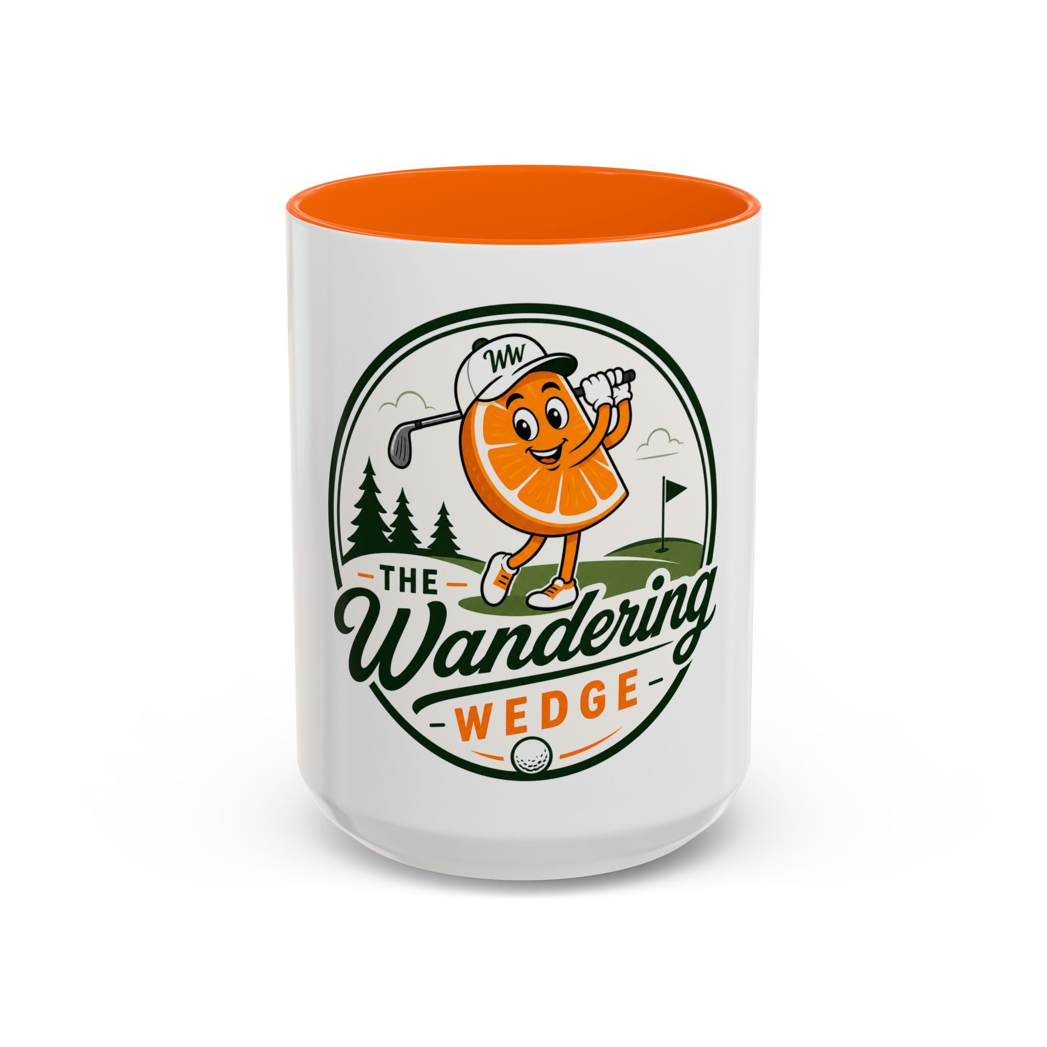 Golf Orange Logo Accent Coffee Mug – “The Wandering Wedge” 11/15oz