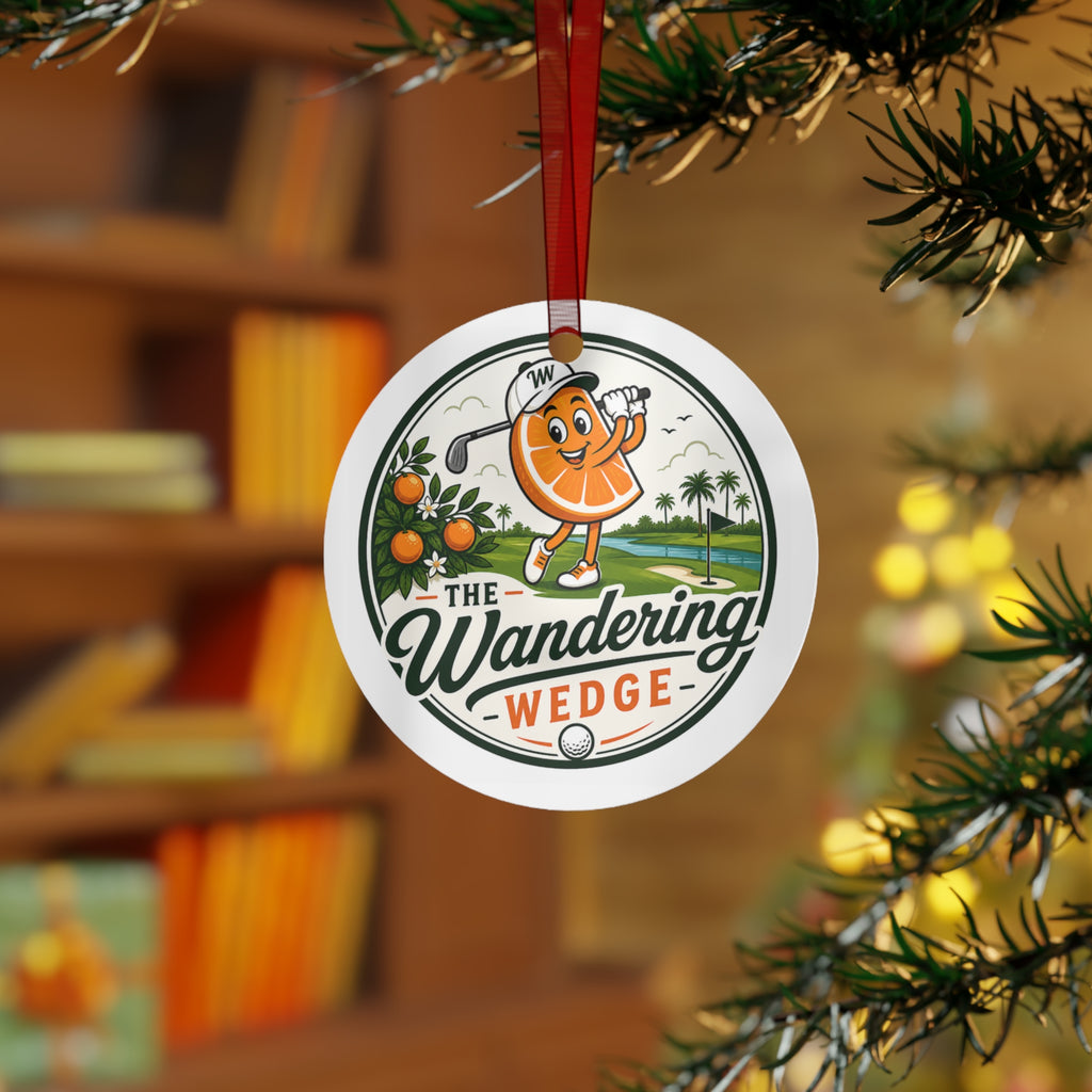 The Wandering Wedge Metal Ornament — Funny Golf Orange Slice Holiday Decoration