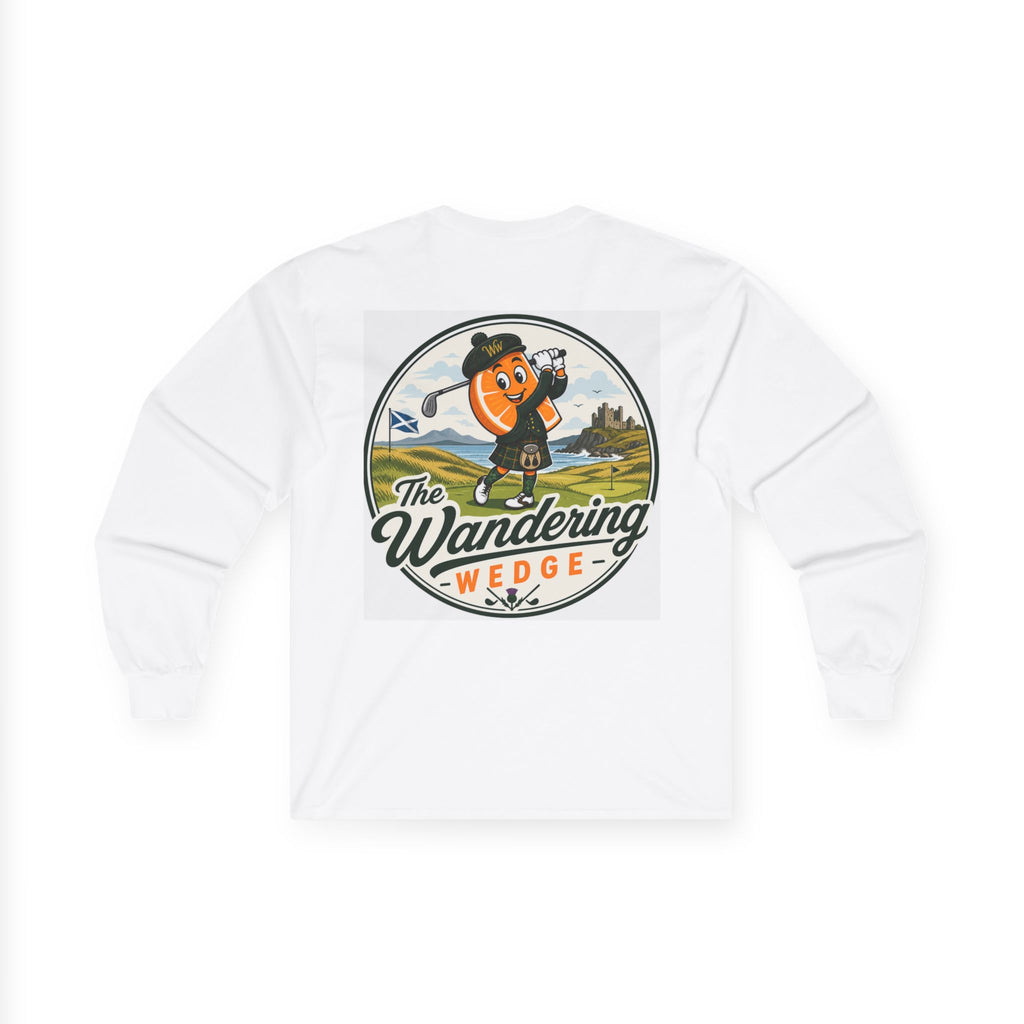 The "Scottish" Wandering Wedge Golf Long Sleeve Tee — Vintage Orange Mascot Back Print