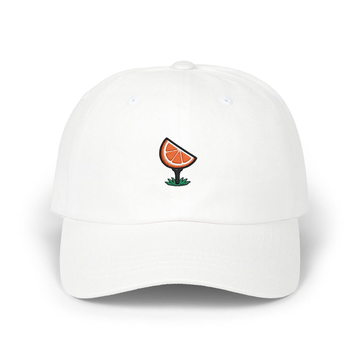 Dad Cap — Embroidered Citrus Slice Golf Tee Design