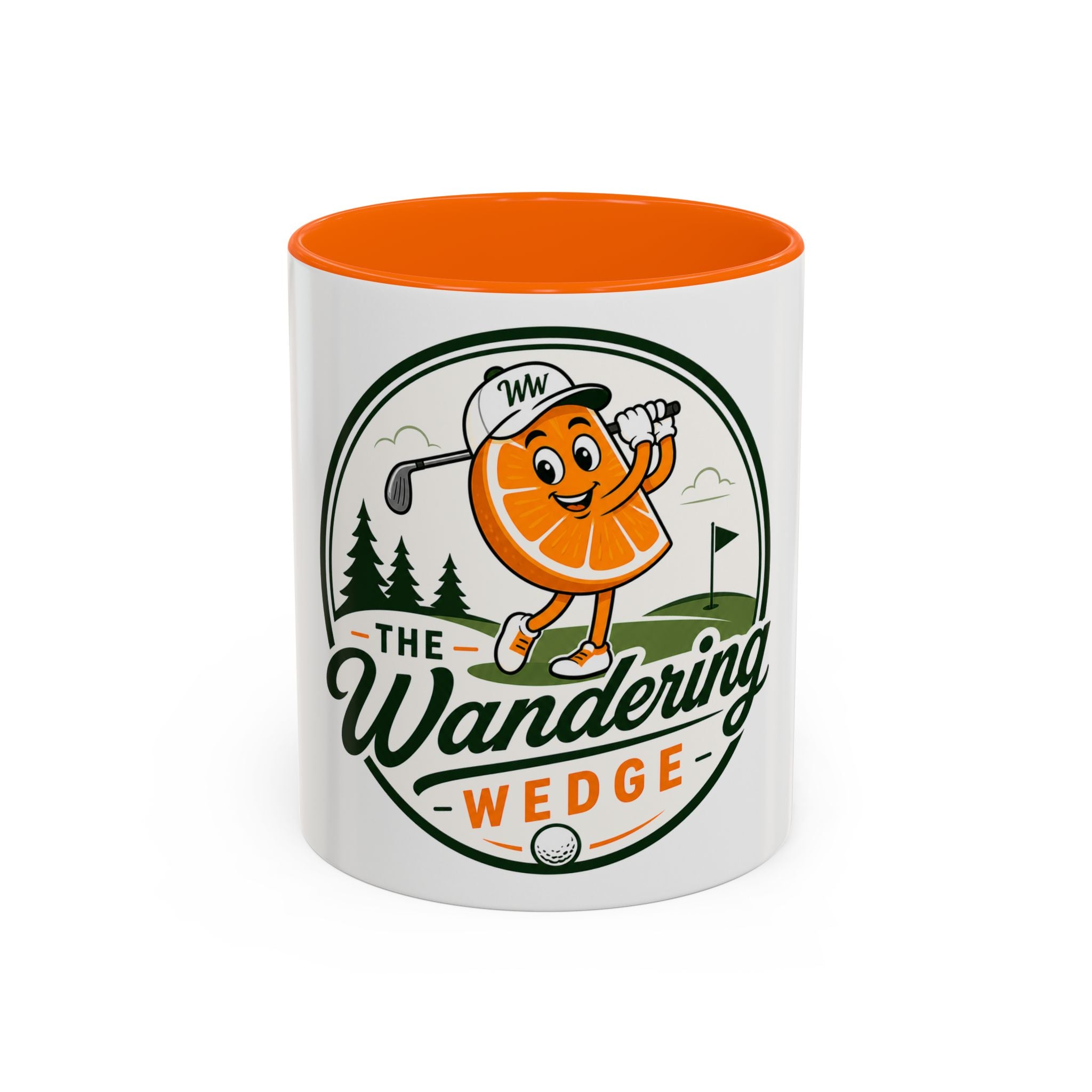 Golf Orange Logo Accent Coffee Mug – “The Wandering Wedge” 11/15oz