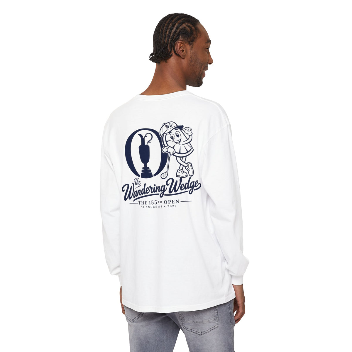Long Sleeve T-Shirt — 'The Wandering Wedge' 155th Open Golf Trophy Graphic