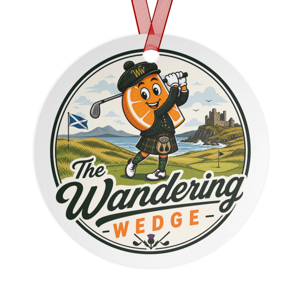 The Wandering Wedge Metal Ornament — Funny Golf Orange Slice Holiday Decoration