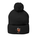 Embroidered Pom-Pom Beanie — Cute Orange Slice Character Knit Cap