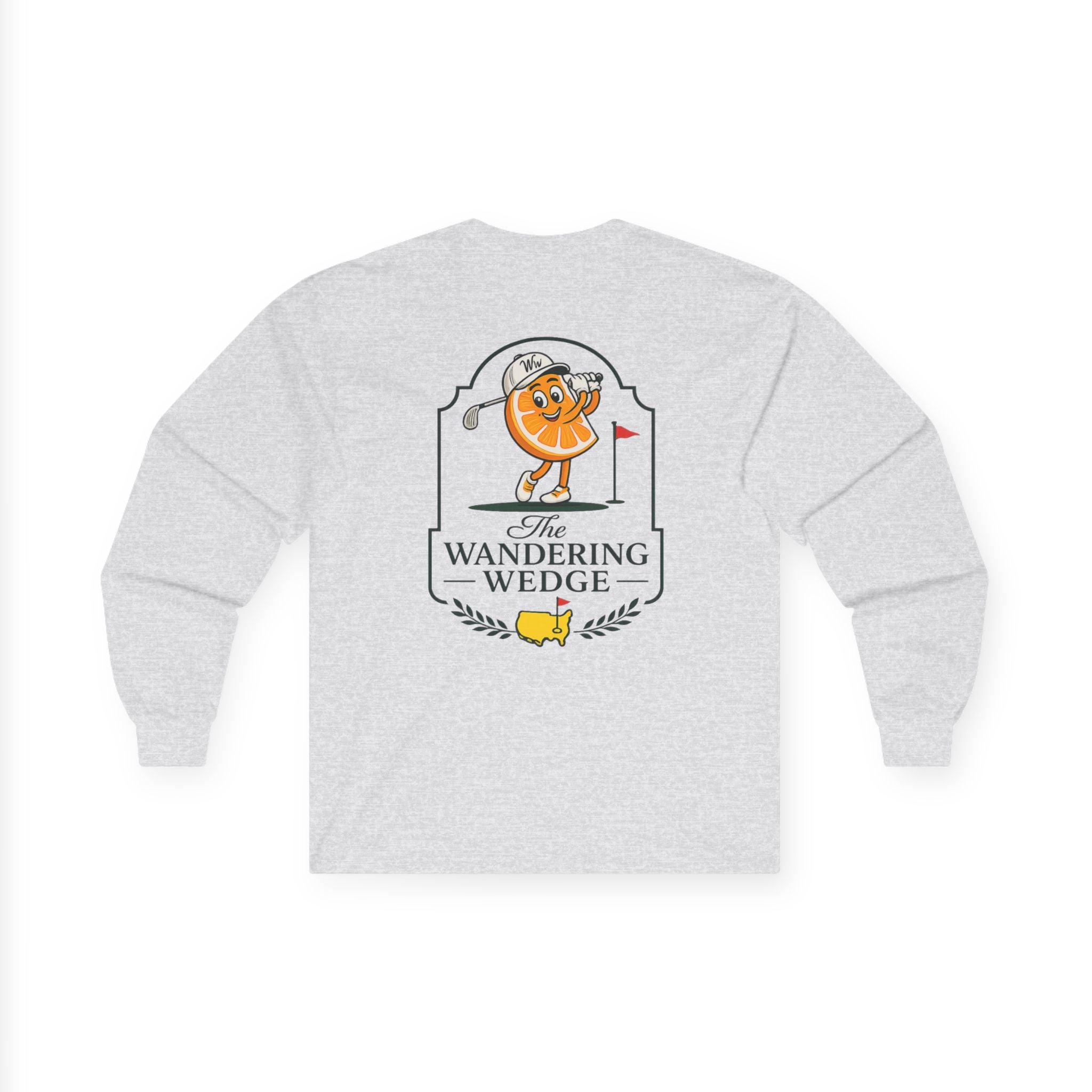 The Augusta Wandering Wedge Golf Long Sleeve Tee — Retro Cheese Mascot Pocket & Back Logo